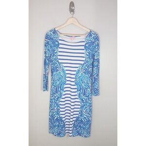 Lilly Pulitzer Nila Brilliant Blue Moon Jellies Dress Stretch Beach Size M